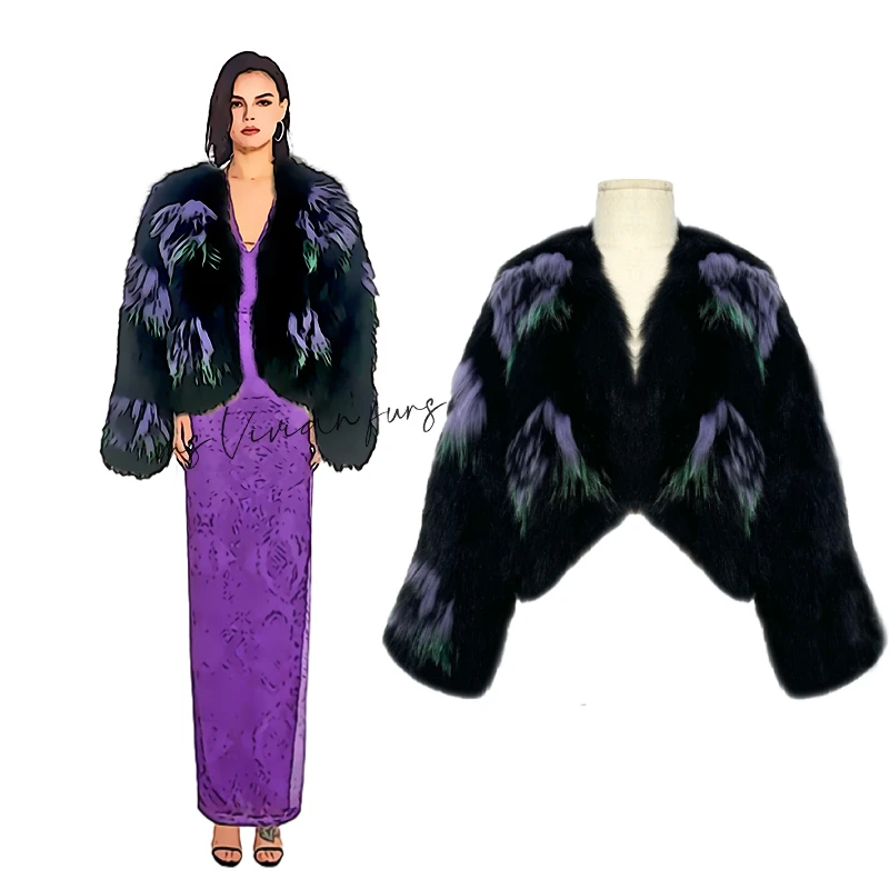 薇薇安原创‘’山城玫瑰‘’银狐编织工艺皮草外套 v21223yc YY