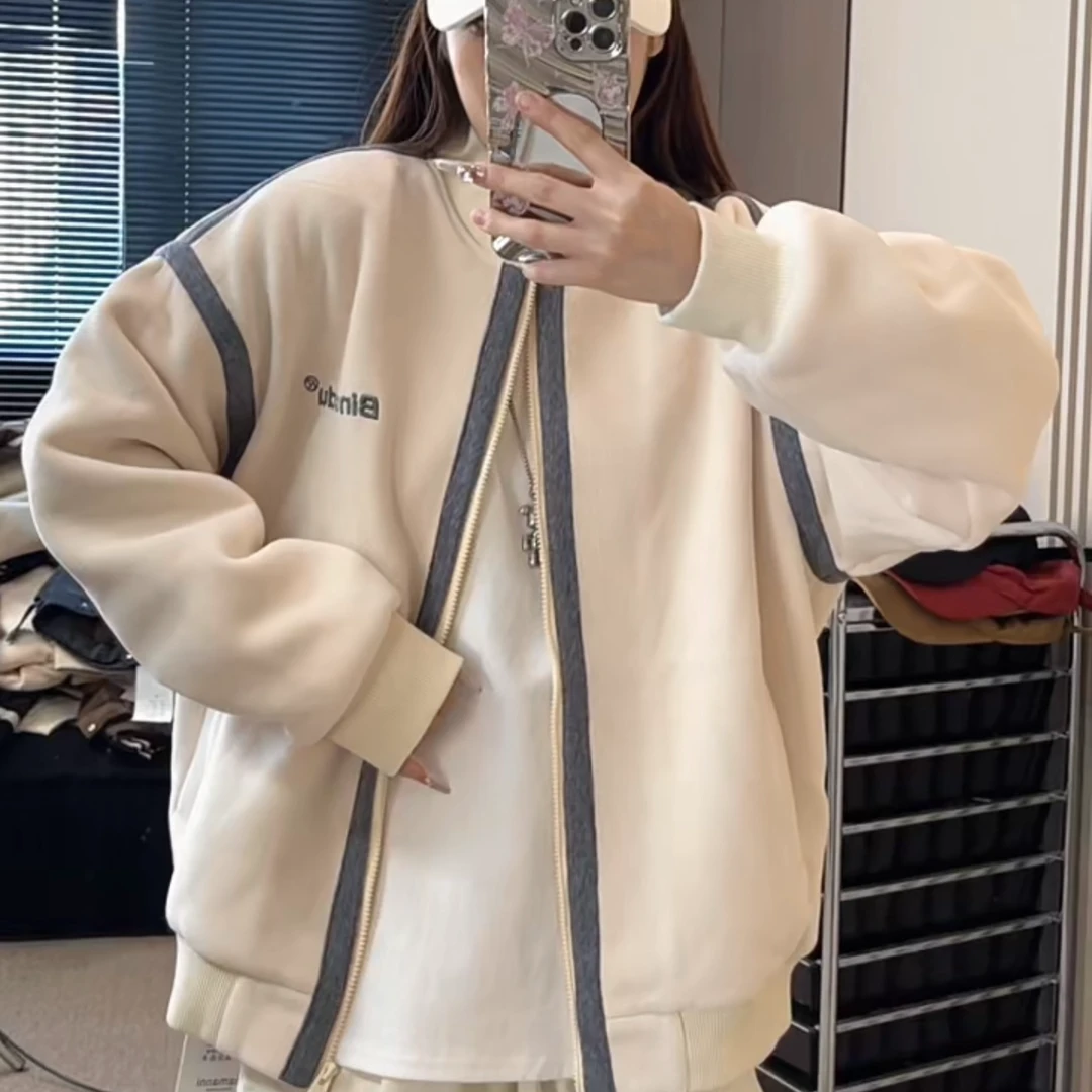 秋冬新款加棉加厚棒球服男女夹棉百搭撞色宽松潮流棉服3686