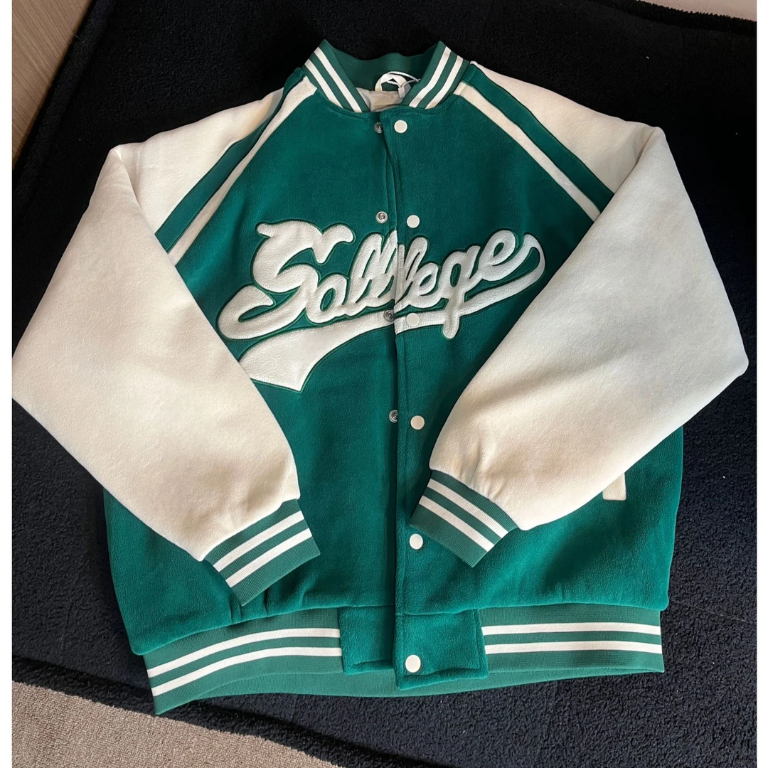 男女同款情侣棒球服时尚百搭外套宽松奥粒绒保暖上衣潮牌美式厚