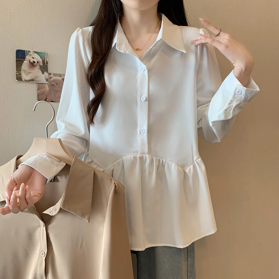 清61919大码22025秋新款荷叶边小众时尚衬衫胖mm设计感长袖上衣女