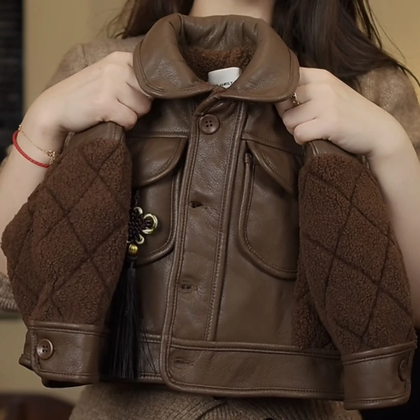 [现货]ZBAO原创设计冬季加绒毛毛夹克保暖外套儿童中性皮衣2023