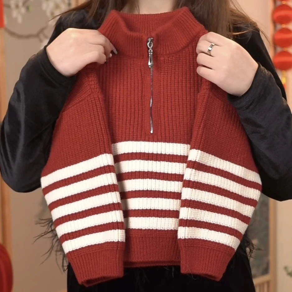 ZBAO原创设计冬季男童装男女宝针织毛衣儿童加厚红色毛衣中性风