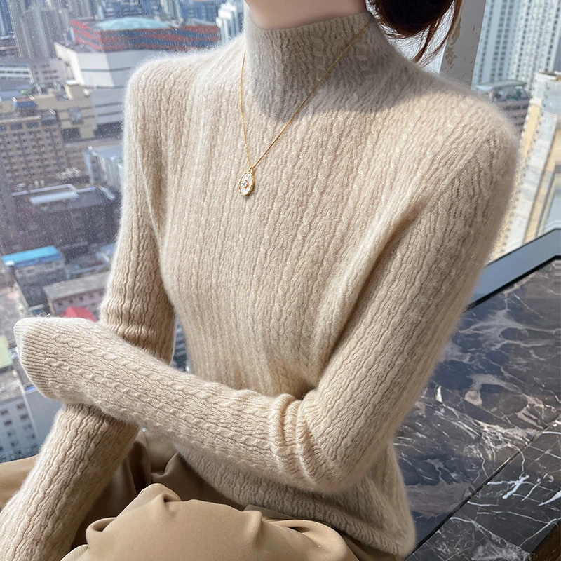 秋冬新款羊绒衫针织衫女洋气内搭半高领毛衣修身长袖显瘦