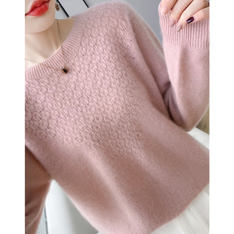 【新品上市】天衣上衣无缝桂花针镂空圆领羊毛衫时尚百搭气质显瘦