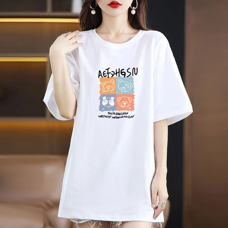 2023新款短袖T恤女中长款韩版宽松休闲百搭纯棉上衣春夏季打底衫