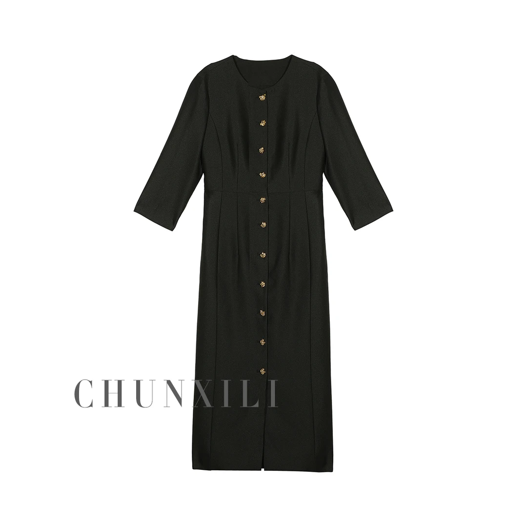 【赫拉小姐】CHUNXILI/春熙里 连衣裙轻奢黑色收腰长裙X02L34023