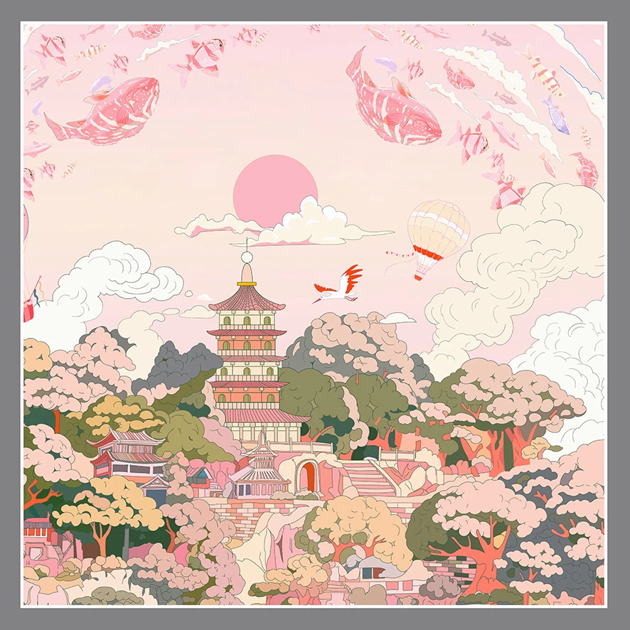 悦尔丝绸亚运丝绸品牌峰夕鱼影中方巾桑蚕丝丝巾女士杭州丝绸礼物