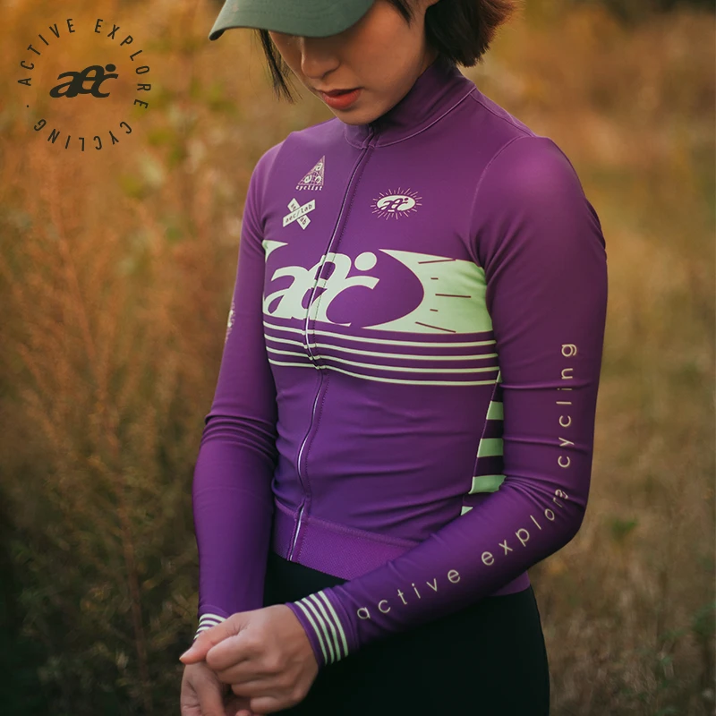aec2024冬季新款冲刺线长袖抓绒骑行服男女士款户外舒适时尚印花