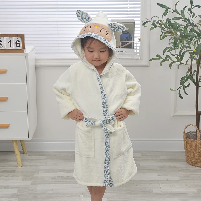 儿童浴袍大童连帽加厚带帽男女童吸水保暖睡衣家居服可穿式16岁