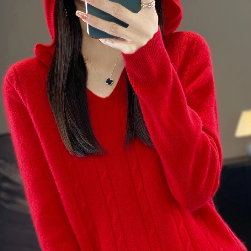 纯色连帽打底卫衣女装秋冬款针织毛衣