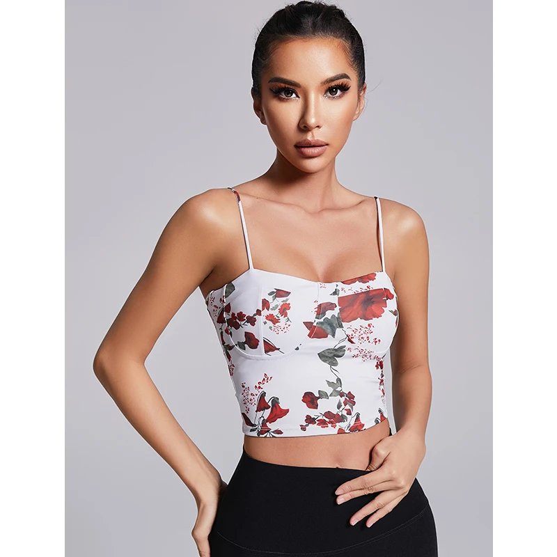 fitlife健身背心女训练防震印花美背透气带胸垫小蛮腰瑜伽服吊带