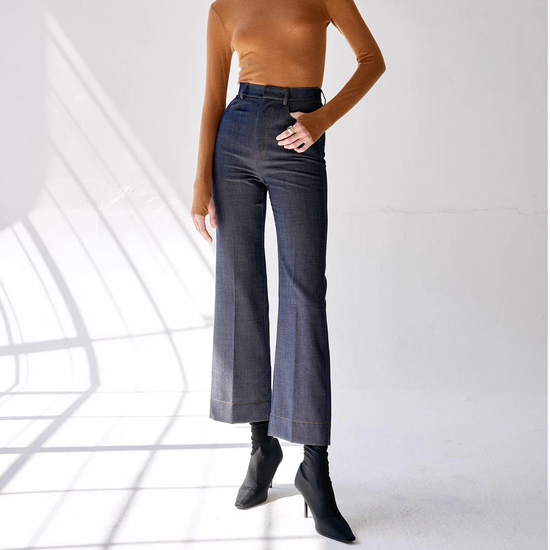 Z老板 复古时髦 牛仔直筒长裤修身显瘦百搭时尚休闲长裤