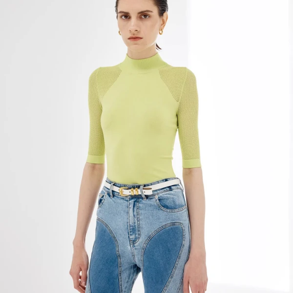 Z老板 立领插肩袖镂空打底衫高弹舒适14针工艺圆领短袖修身上衣