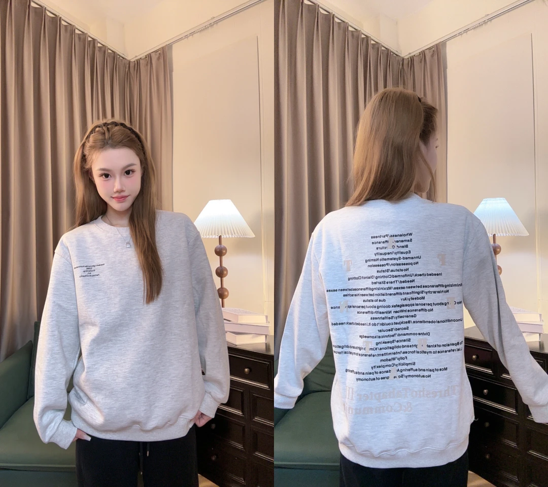 VThree重磅卫衣男女高街秋冬字幕印花宽松情侣潮牌加绒连帽外套