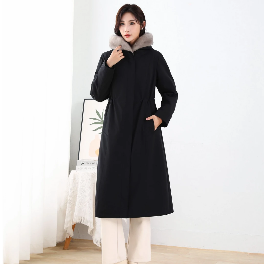 时尚款100长 进口天鹅绒整貂女士派克服可拆卸内胆水貂袖子