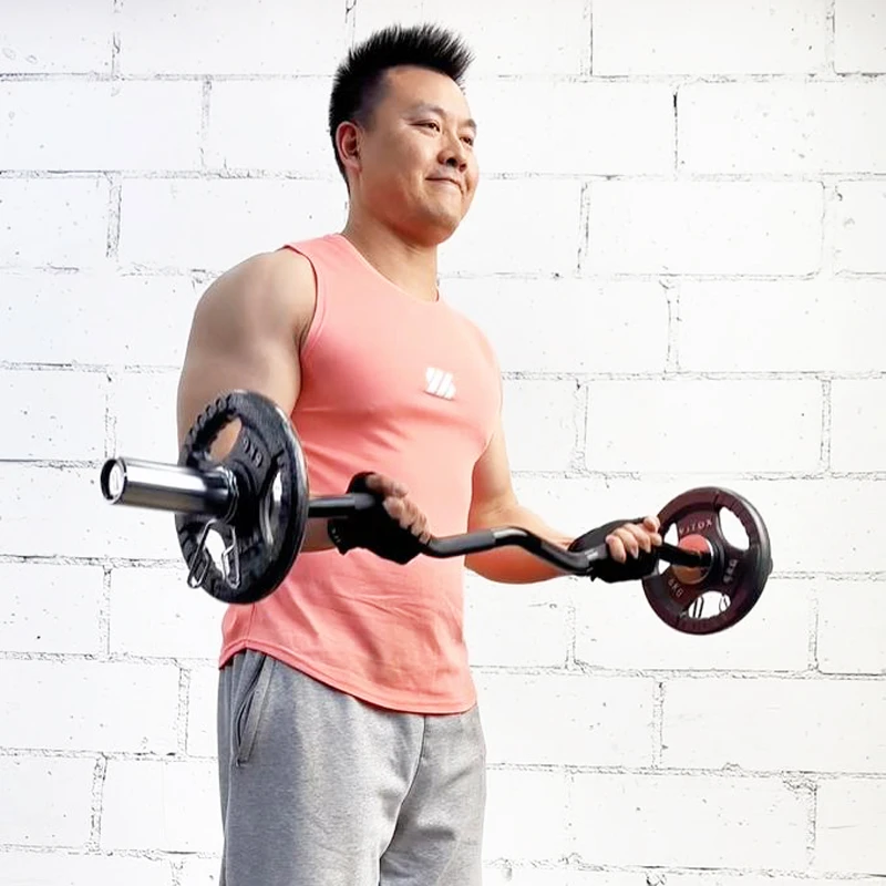 商用1.2米小弯曲柄杠铃手抓杆加粗杠铃弯举健身奥杆二头肌训练杆