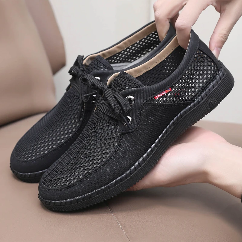 布瑞京老北京布鞋夏季黑色男网鞋舒适透气软底防滑中老年人爸爸鞋
