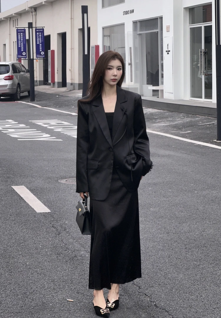 小众设计感黑色西装外套女2025春夏秋季三季淡风设计感小众穿搭