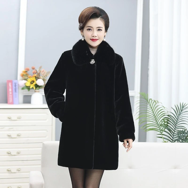 貂绒大衣女中长款妈妈装中老年女装高端加厚大码冬季加绒保暖宽松