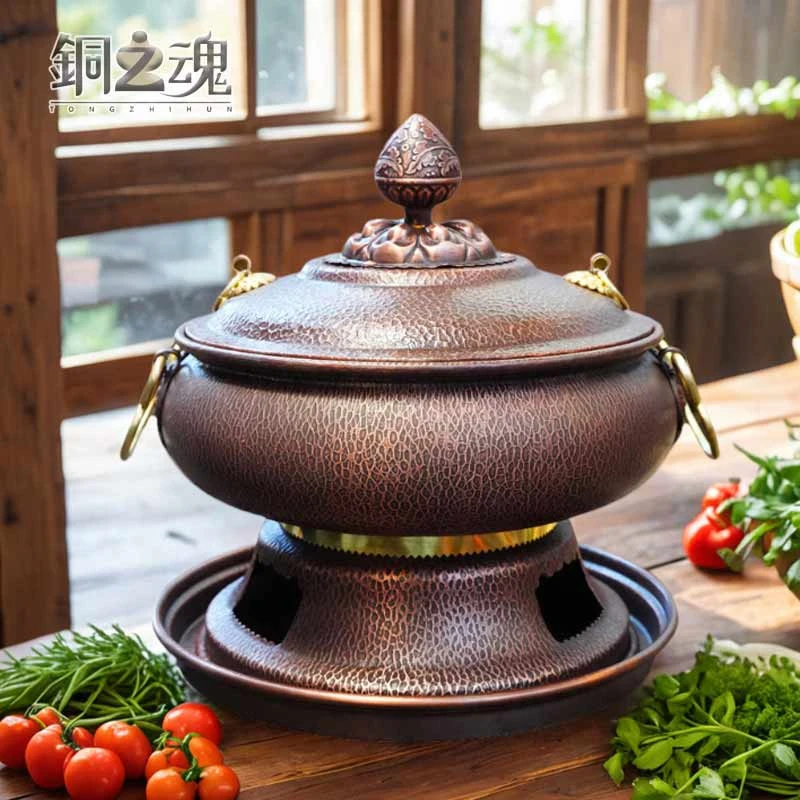 铜火盆木炭炉子户外庭院取暖烧烤烧水涮火锅多用途紫铜复古加厚