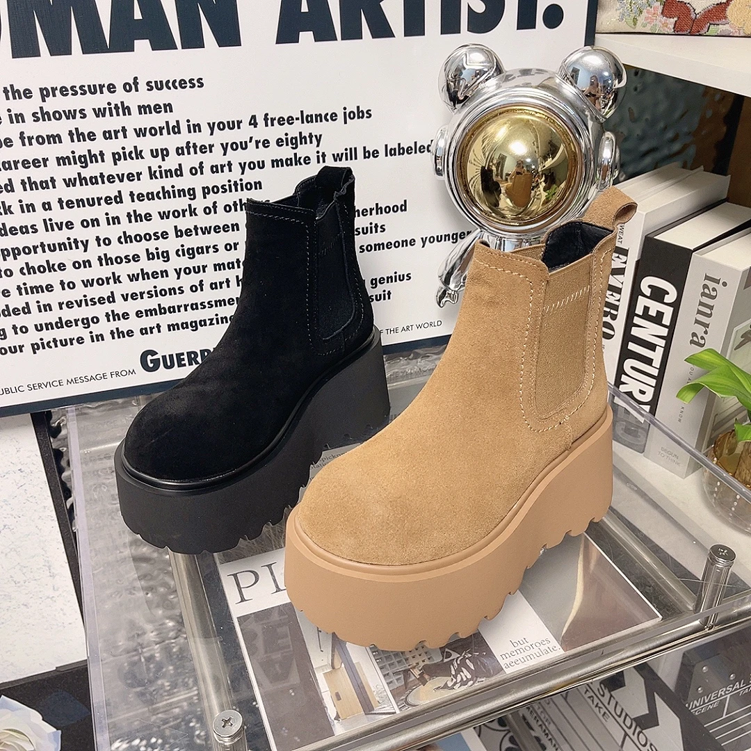 郭姐甄选2024秋冬新品翻毛皮舒适百搭厚底女士短靴2378-1森