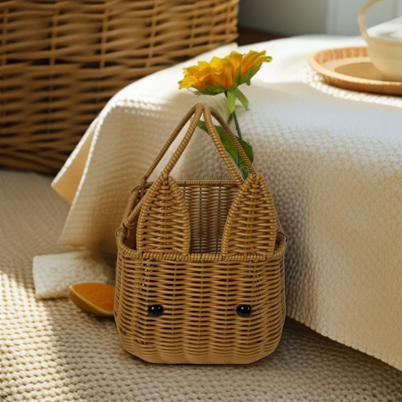 （手提小兔子）仿藤手工编制防霉无菌手提编藤兔篮收纳框