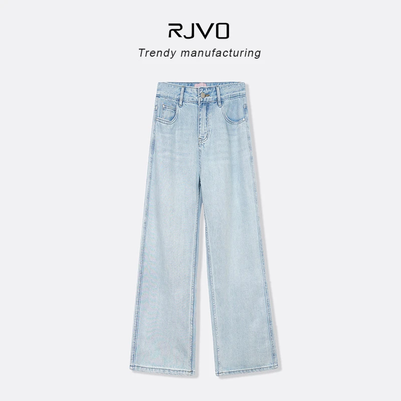 RJVO浅蓝色高腰牛仔裤女2024新款时尚显瘦直筒裤宽松休闲百搭长裤