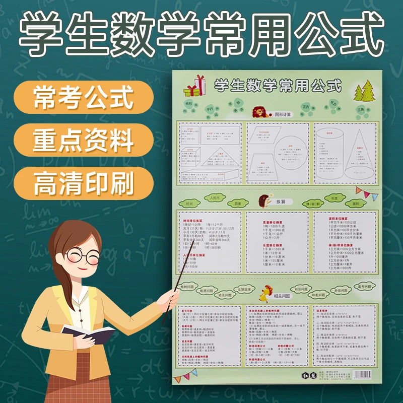抢！【1-6年级通用】小学数学常用公式大全挂图墙贴加减乘除计算公式