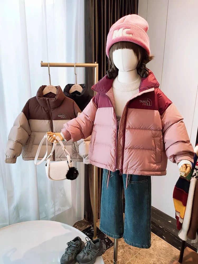 唐家品牌2023冬款洋气中大童男女童白鸭绒厚实拼色羽绒服外套2355