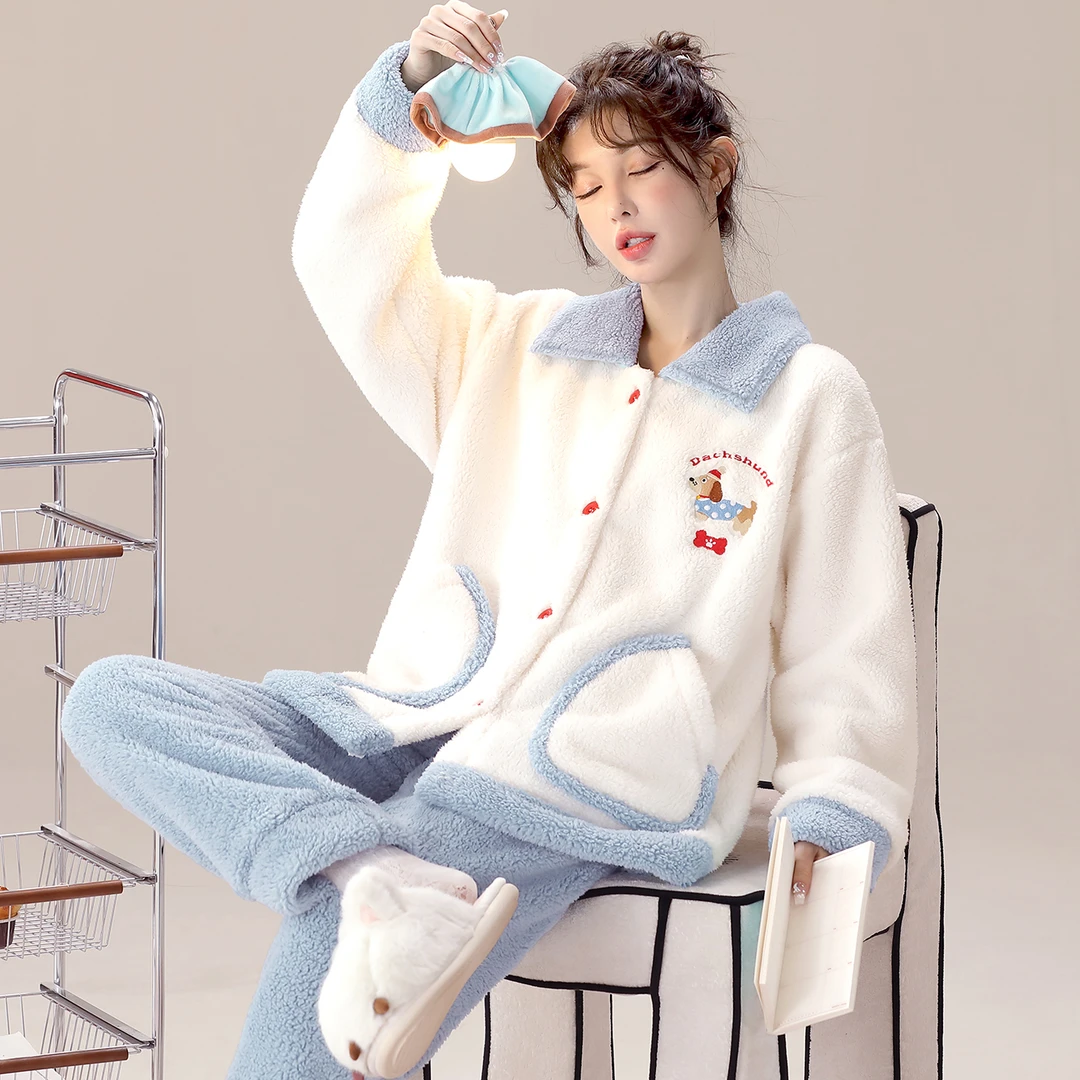秋冬天可外穿睡衣女士加厚保暖北羔绒学生可爱甜美家居服两件套装