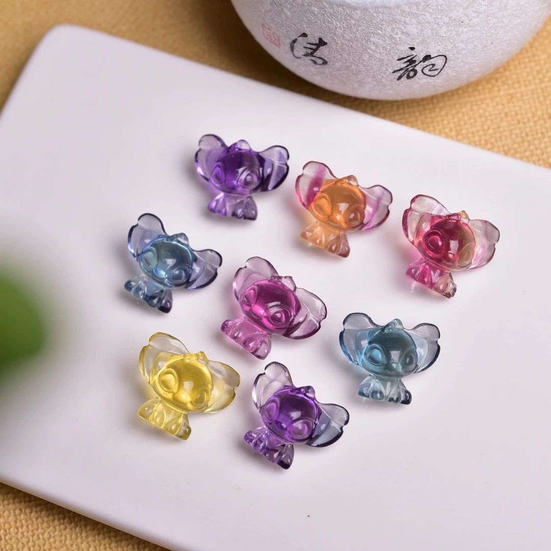 天然萤石史迪仔吊坠 DIY站立史迪仔配件 七彩萤石小雕件