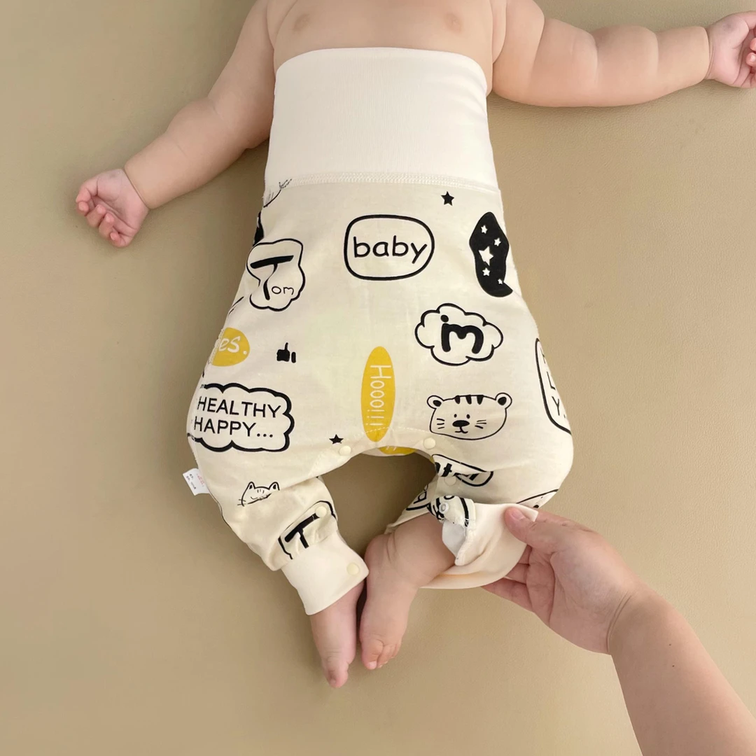 婴儿纯棉春秋高腰裤宝宝尿布裤百搭按扣裆夏季婴幼儿pp裤大屁屁裤