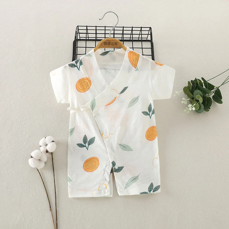 婴儿夏装短袖连体衣服新生儿哈衣爬服薄款竹节棉护肚男女宝宝睡衣