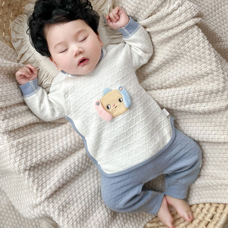 新生儿保暖套装高腰护肚按扣裤新生女韩版卡通男宝宝家居服男童