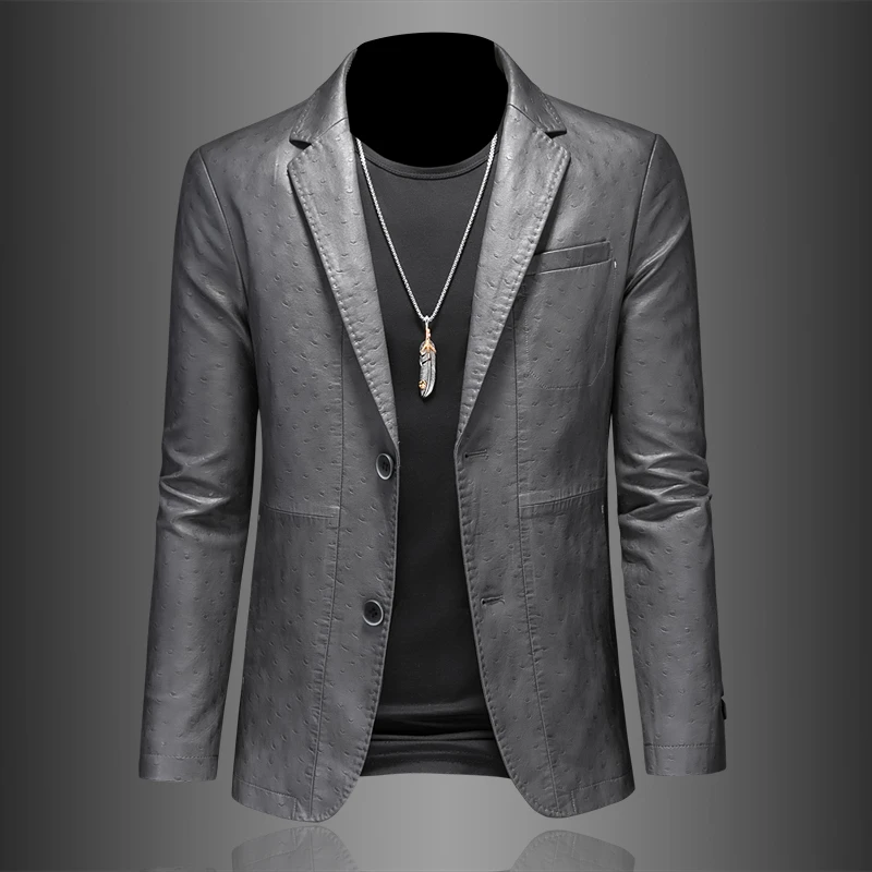 欧洲站皮衣西装男商务休闲外套薄款潮流小西服2024春季新款高级感