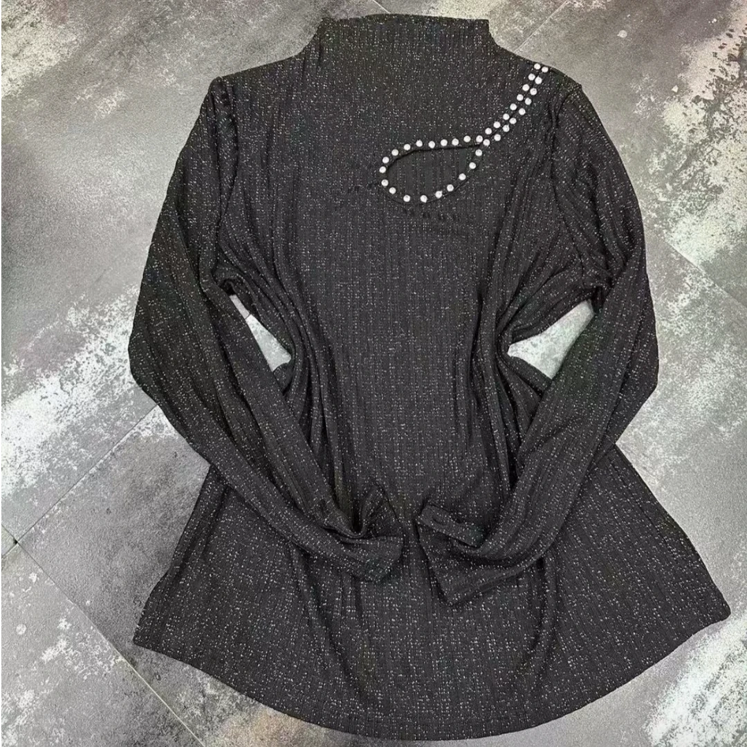 新款优雅时尚上衣半高领套头亮丝简约气质百搭长袖镶钻网红洋气