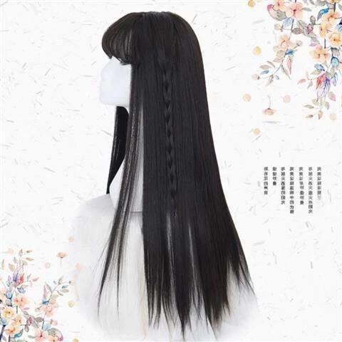 网红古风汉服假发女空气黑长直发气质修脸齐腰自然逼真全头套式