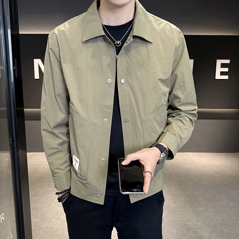 春秋季男士外套2025新款薄款翻领商务简约高级感衬衫式行政夹克衫