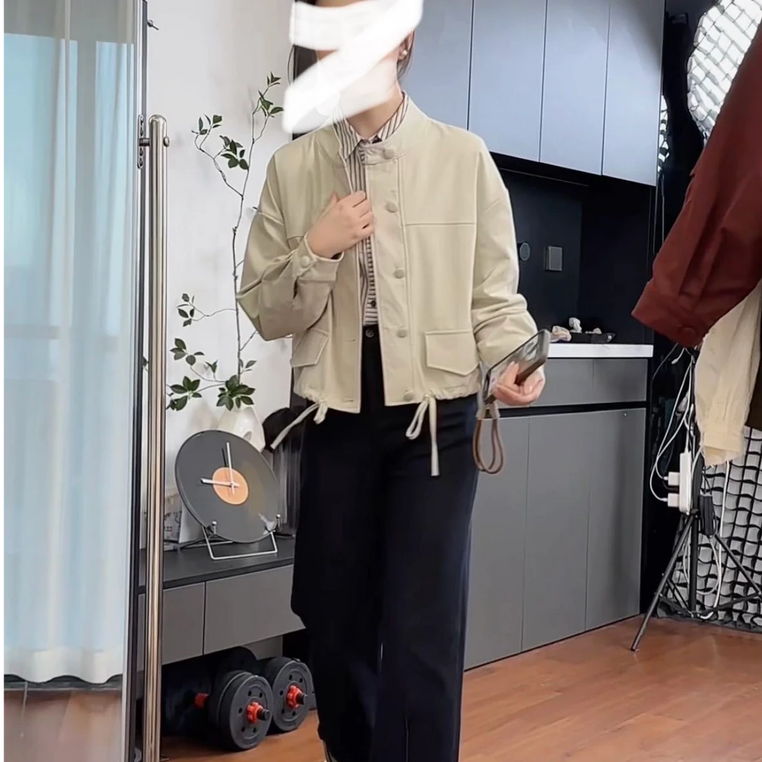 【原版自制】春季长袖韩版小个子宽松休闲立领短款外套女夹克上衣