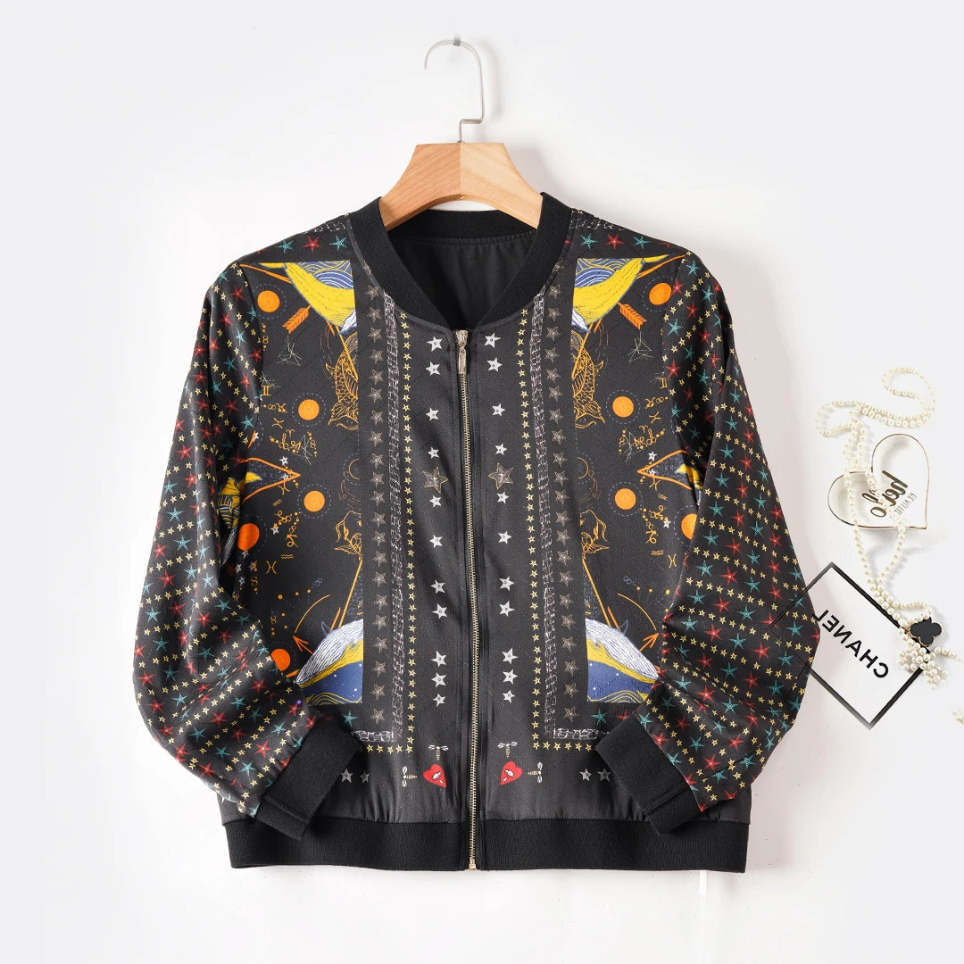 92%桑蚕丝真丝休闲通勤风高端女装长袖圆领春秋真丝短上衣女外套