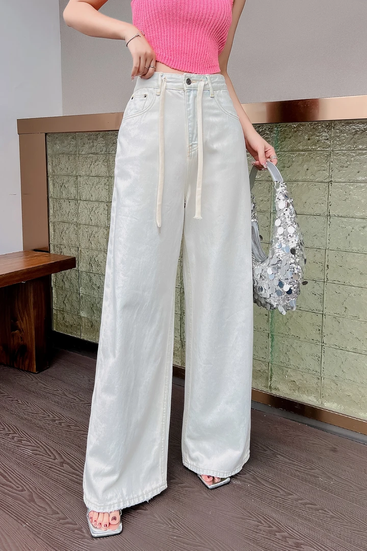 垂感牛仔裤女装裤子显瘦阔腿裤高腰直筒夏季