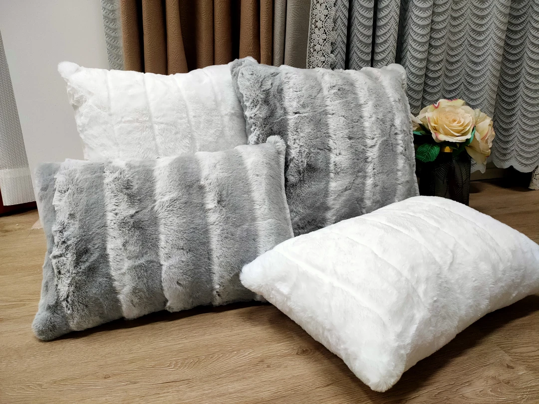 仿兔毛竖条纹抱枕套沙发靠垫套床头靠枕套汽车抱枕套轻奢时尚