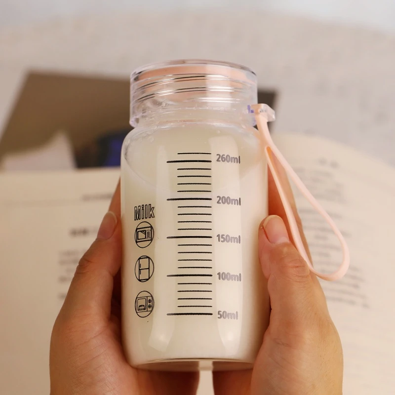 牛奶杯家用便携外带学生咖啡杯豆浆杯玻璃杯微波刻度水杯奶粉杯子