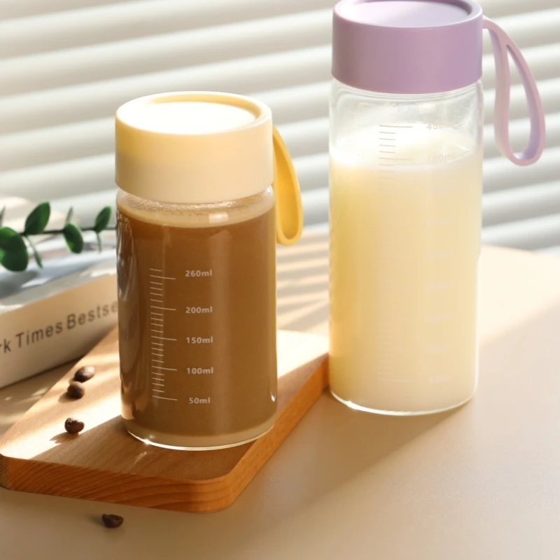 防爆玻璃杯女高颜值便携牛奶咖啡果汁早餐刻度新款水杯子耐高温