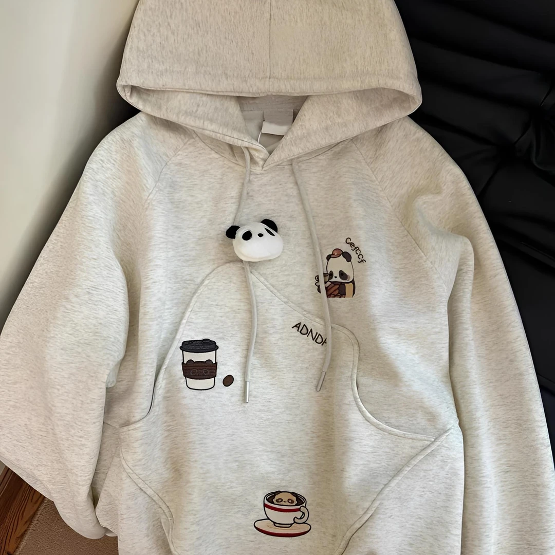 美式vintage小众设计感连帽卫衣女2024秋季新款薄款胖mm大码上衣