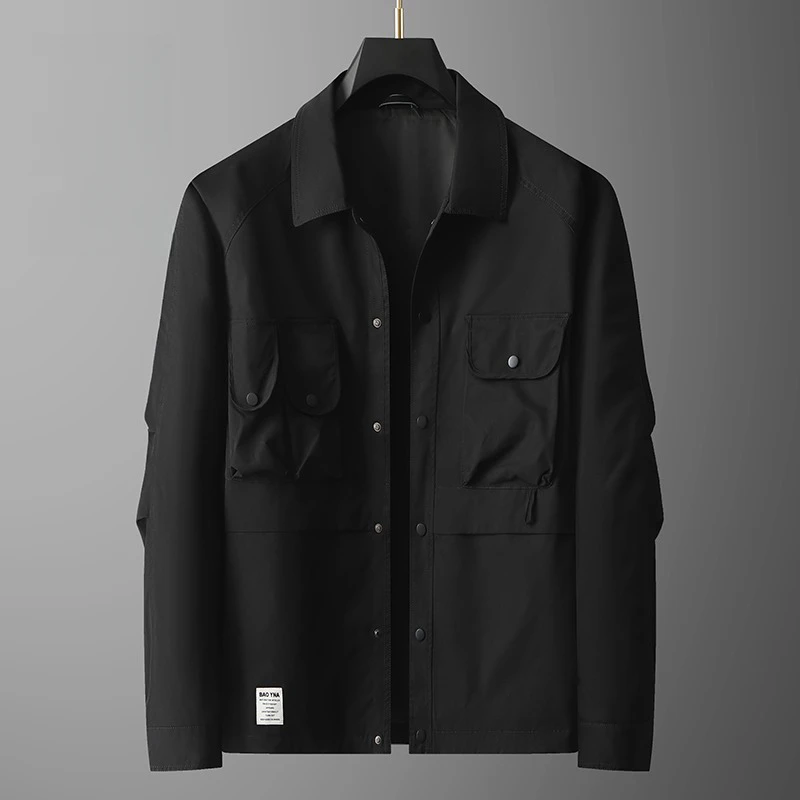 男士休闲夹克衫秋季胖子加肥加大宽松翻领时尚百搭外套休闲男外套