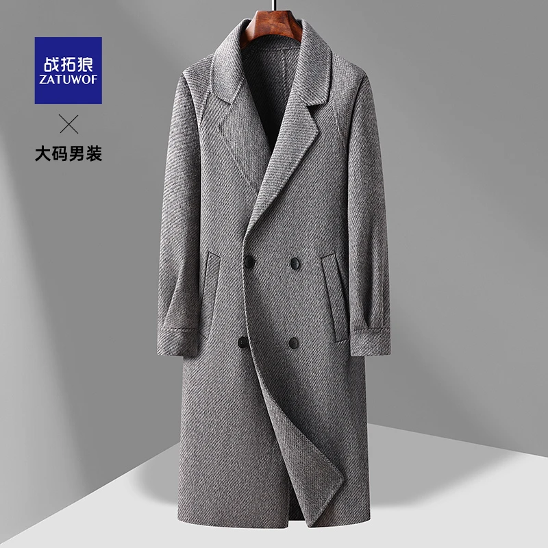 战拓狼男士大码冬季户外休闲外套胖子简约百搭加肥羊毛毛呢大衣