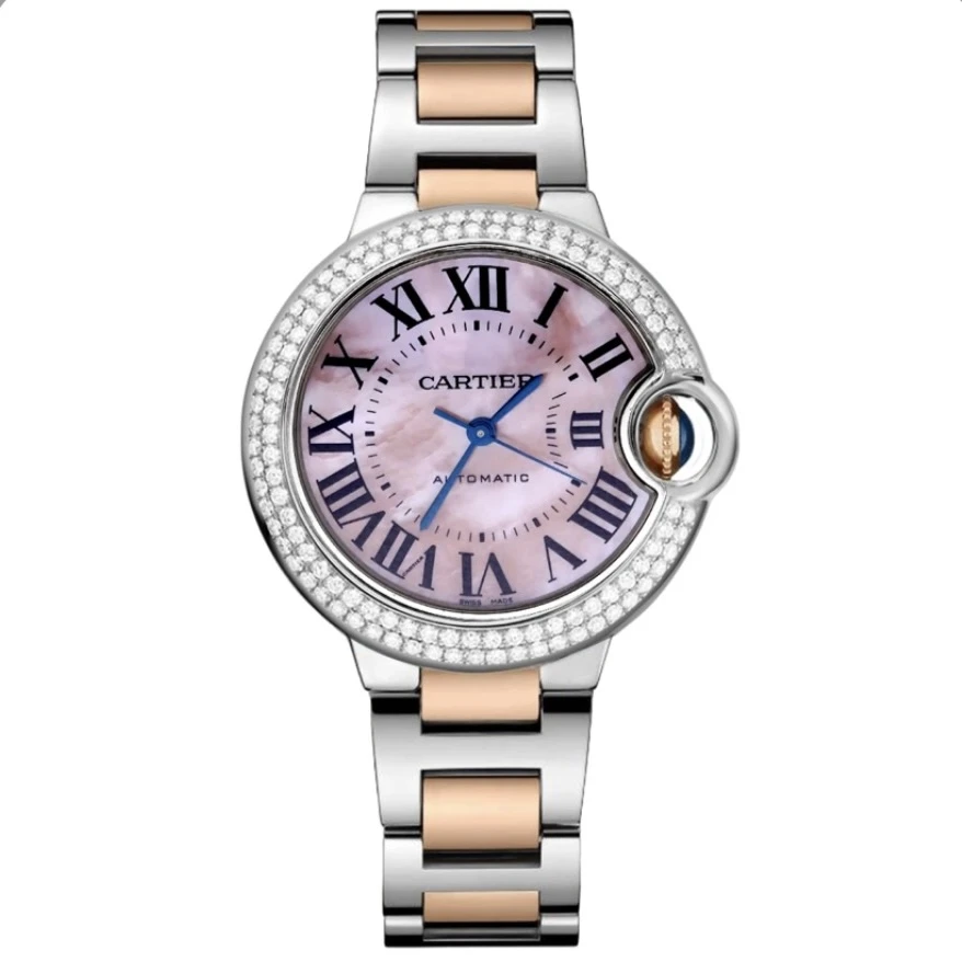90新 Cartier/卡地亚 W6920070蓝气球间金33mm贝母盘单表后镶钻
