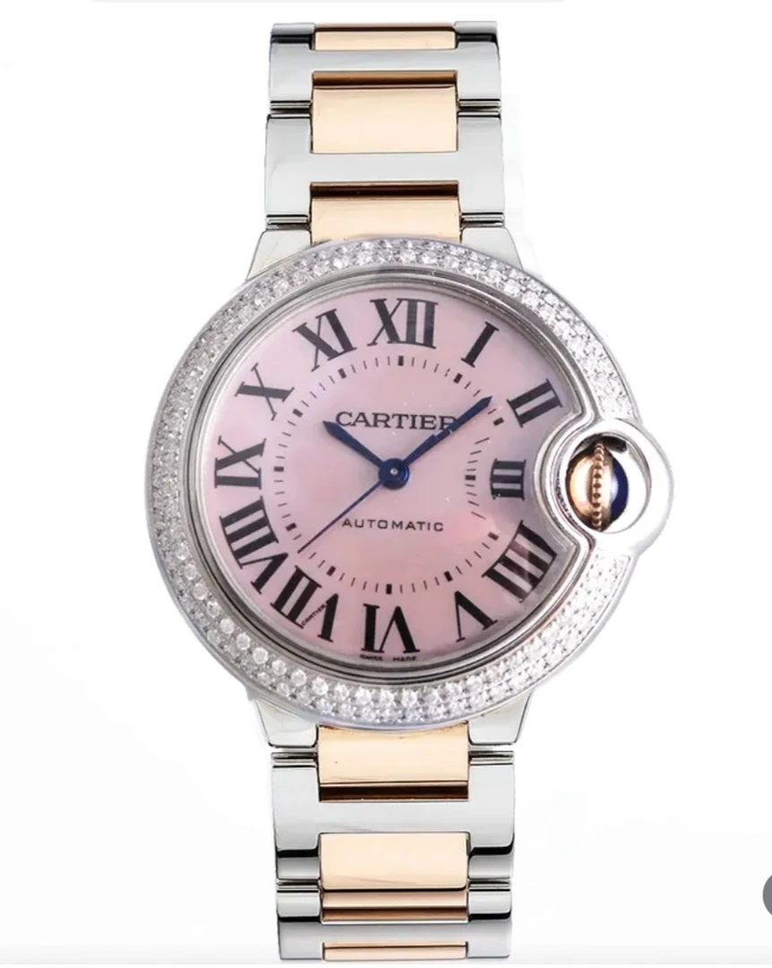 90新  Cartier/卡地亚W6920070蓝气球间金33mm贝母盘单表后镶钻