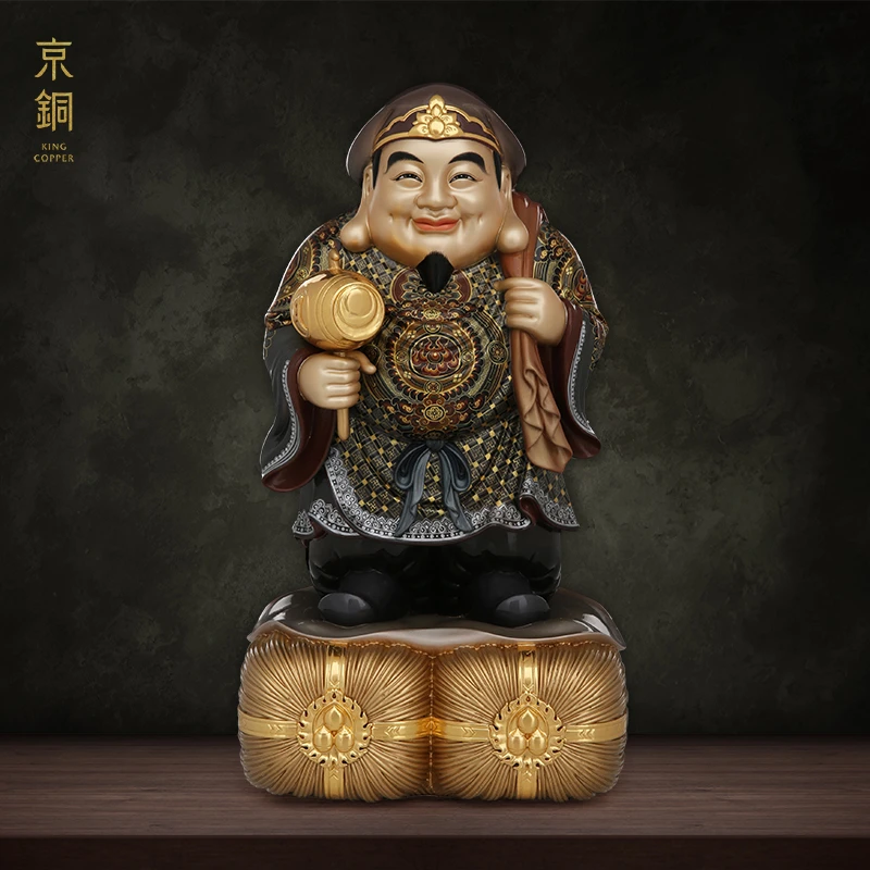 京铜黄铜彩绘站大黑天古法铸造纯手工铜摆件家居摆件工艺摆件